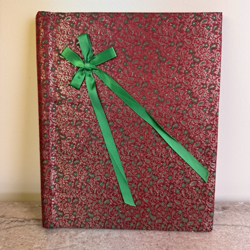 Vintage Christmas Photo Album Red Green Bow Retro 10 Pages Unused Empty